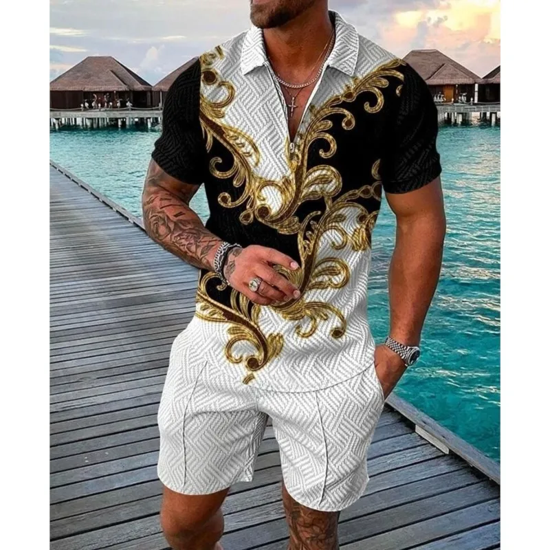 Summer Luxury Pattern 3D Print Men's Tracksuit Set Casual Zipper Polo Shirt Suit 2 pcs Sets Fashion Streetwear Man Clothing