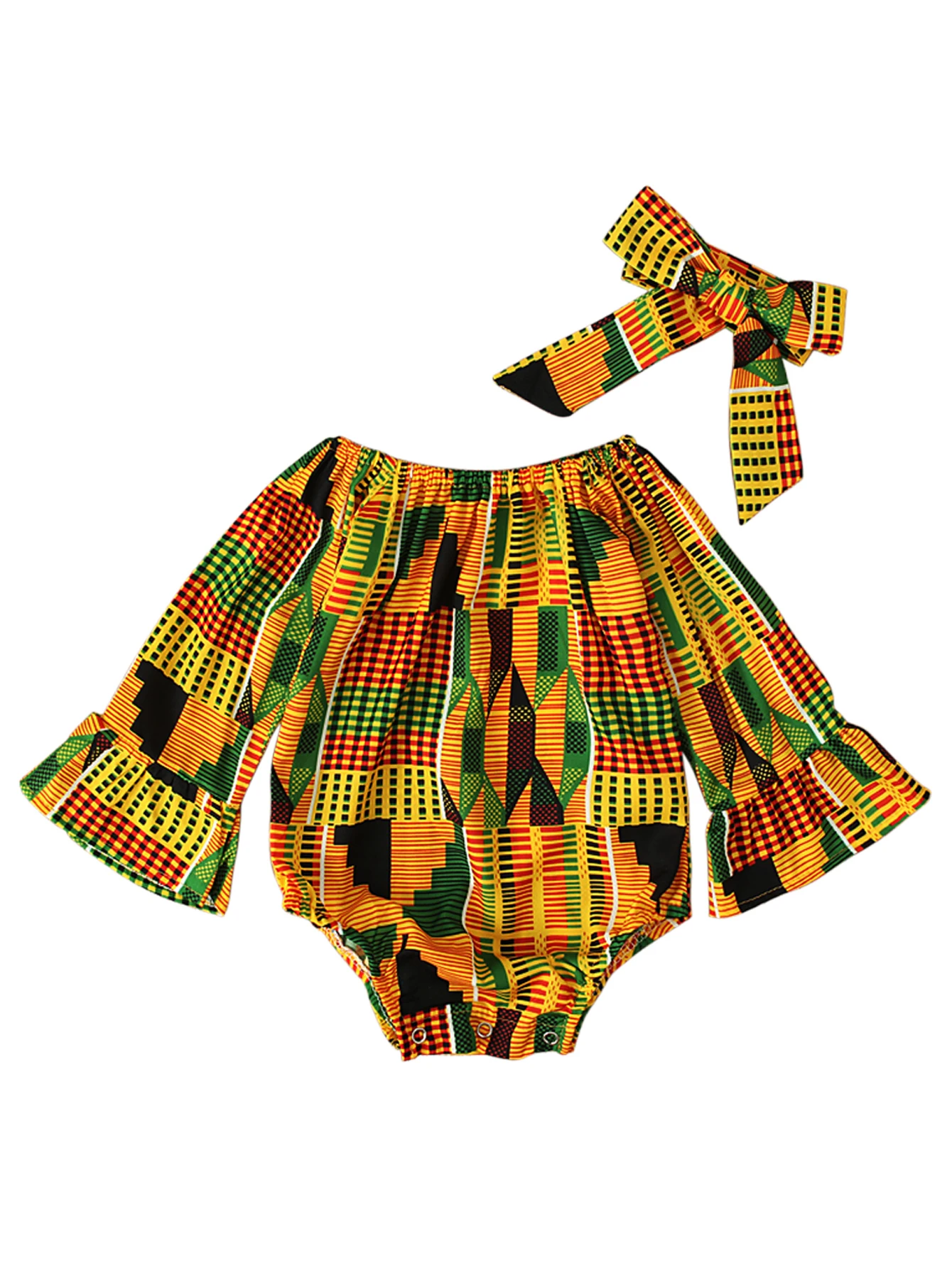 Cute hair band for baby children European and American girls African Bohemian style printed climbing clothes romper children'