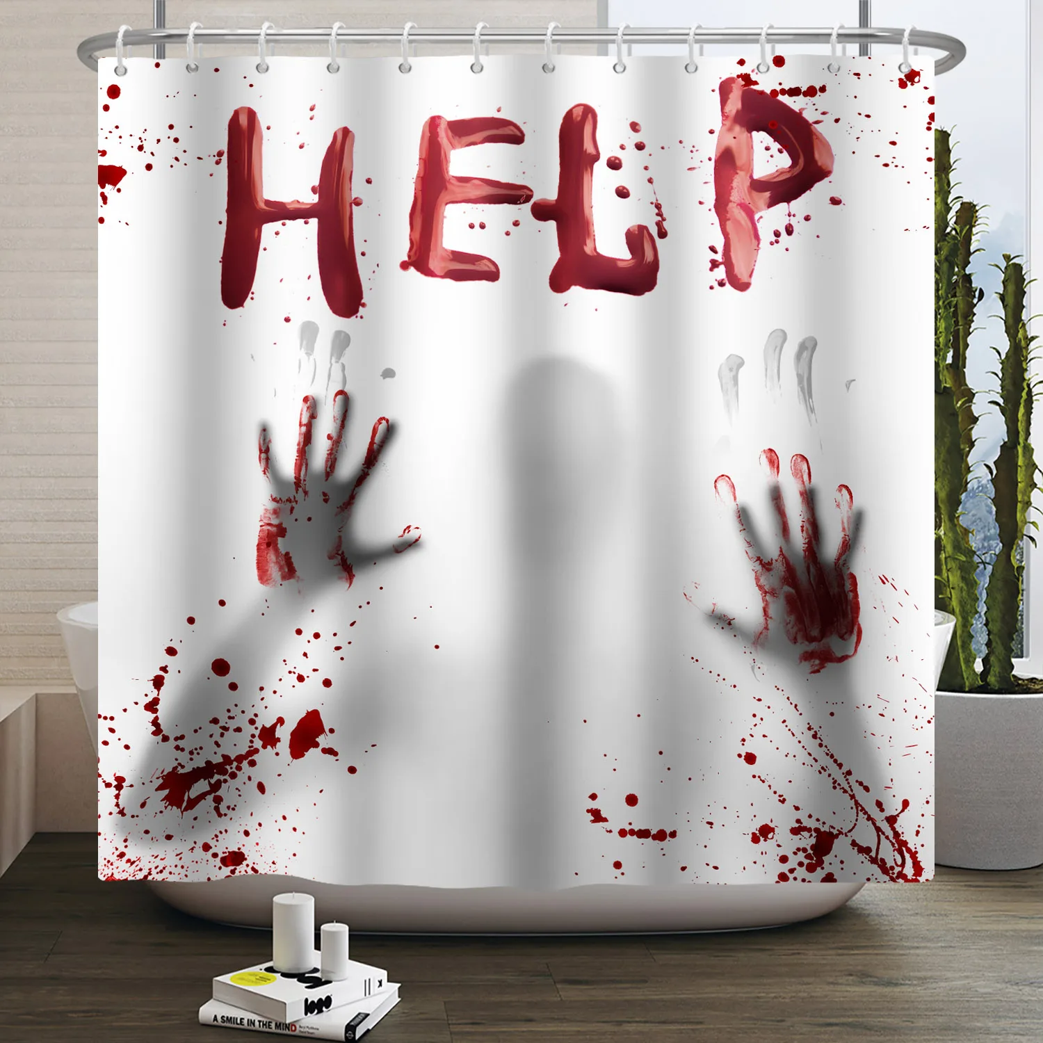 Halloween Shower Curtain Horror Bloody Hands Waterproof Fabric Bathroom Curtain Folding Partition Bathroom For Halloween Decor