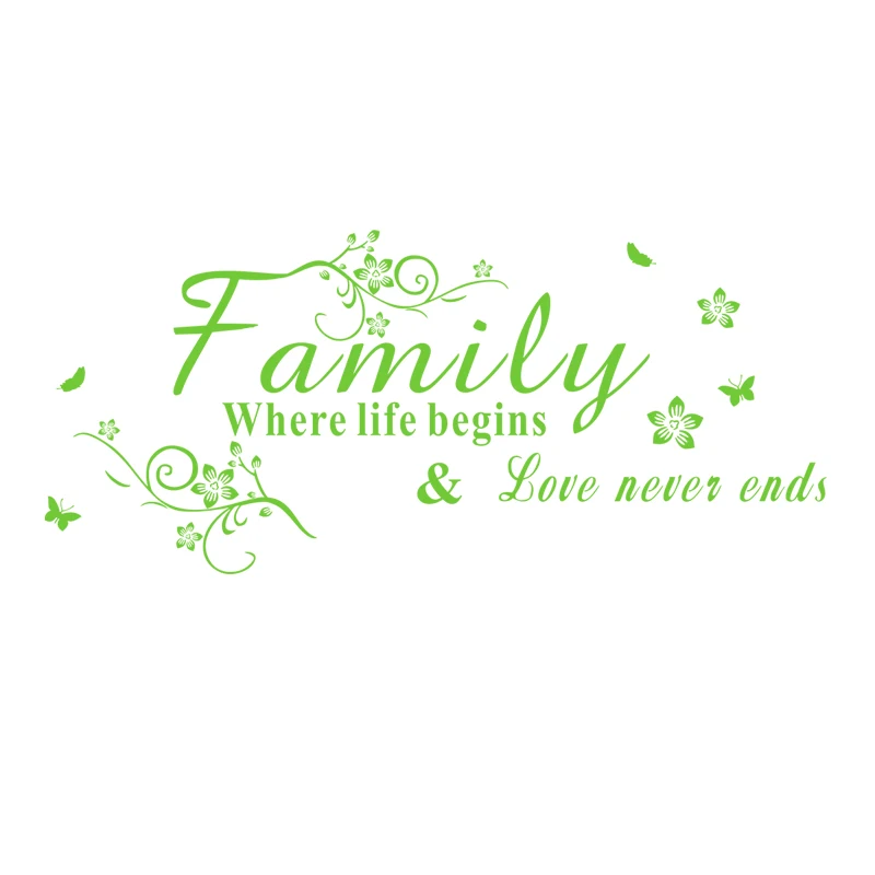 Family Where Life Begins Wall Decal, Floral Butterfly Quote Sticker for Living Room Entryway, Self-Adhesive Vinyl Home Decor Art