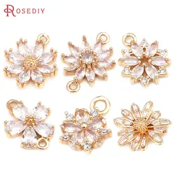 18K Gold Color Brass and Zircon Flower Charms Pendants High Quality Jewelry Making Necklace Earrings Accessories for Women