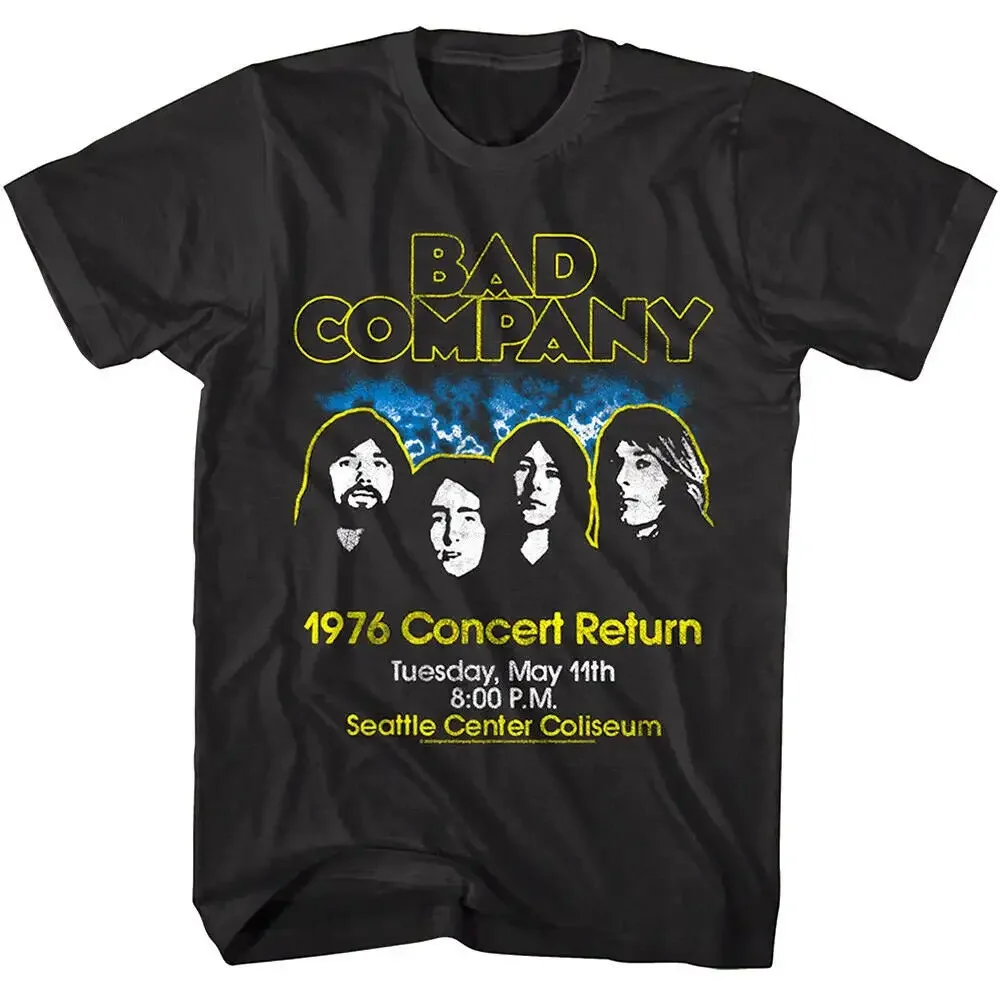 Bad Company Men's T shirt 1976 Concert Return Seattle Center Coliseum Supergroup Rock Band Tour Merch Music For Him