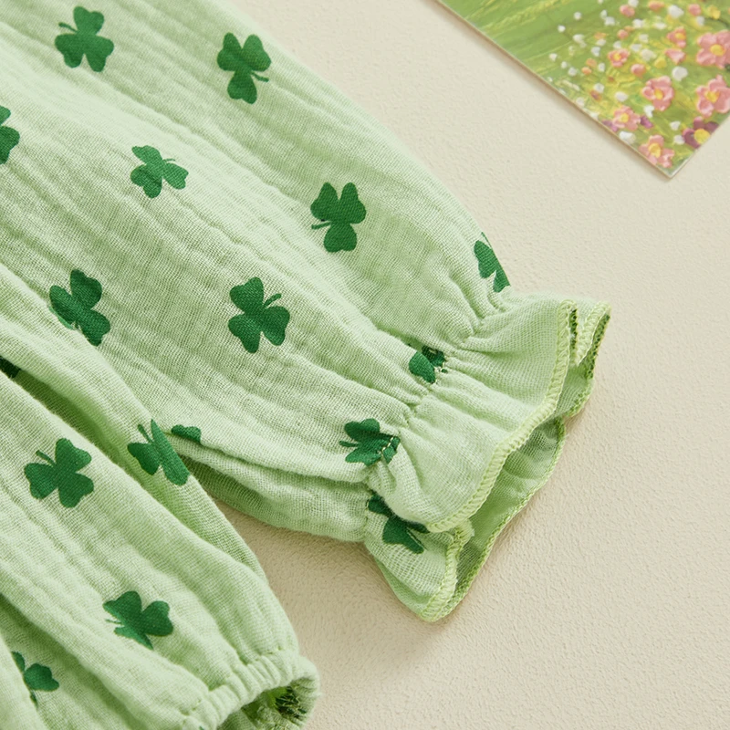 Yenidoğan kız St Patricks gün Bodysuits kıyafet uzun kollu kapalı omuz Hairband ile Shamrock baskı Romper bebek tulumları