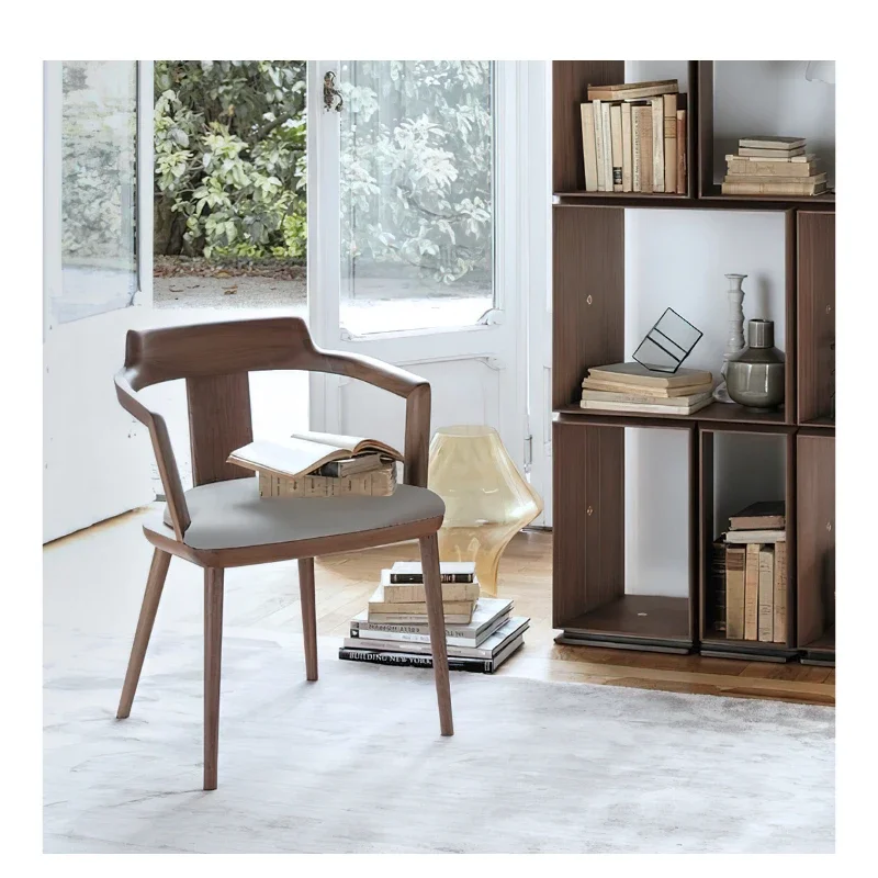 

North American Black Walnut Pure Dining Chair Tilly Book Head Layer Cowhide Cushion Living Room Furniture