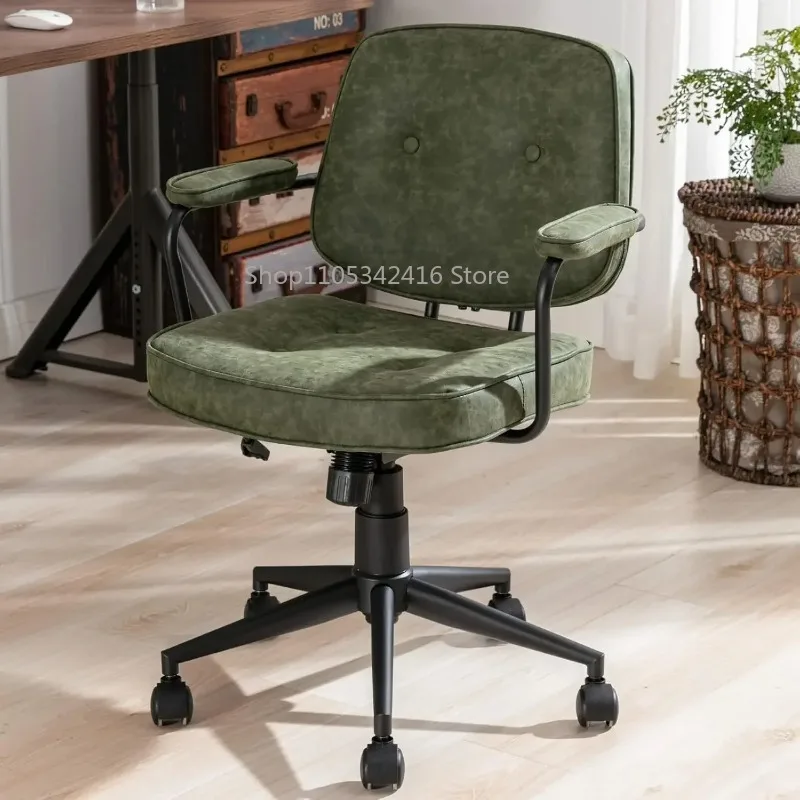 Adjustable PU Leather Office Chair, 360°Swivel Tiltable Task Chair - Comfy Thickened Seat Desk Chair with Armrest