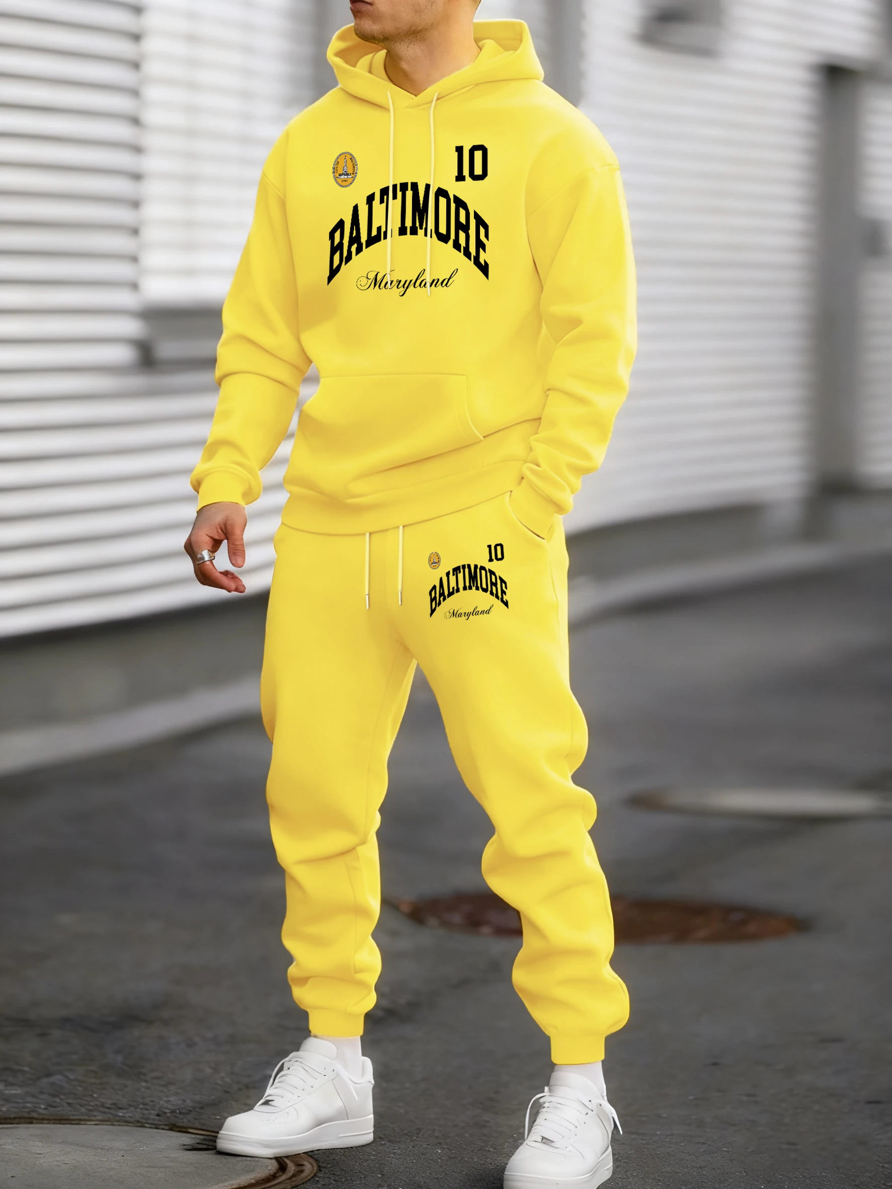 

Baltimore Maryland Emblem Print Man Autumn Winter Hoody Sweatpants Sets Fleece Soft Fashion Sweatshirts Casual Daily Long Pants