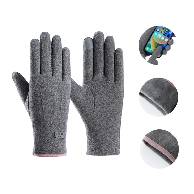 

Женские зимние толстые плюшевые перчатки, модные теплые замшевые уличные перчатки, женские перчатки для вождения с сенсорным экраном, спортивные велосипедные варежки