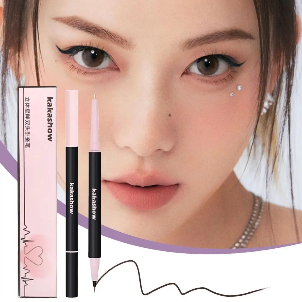 Double Headed Silkworm Pen Contour Eye Shadow Waterproof Brighten Silkworm White Eye Makeup Pearl Cosmetics Q0U4