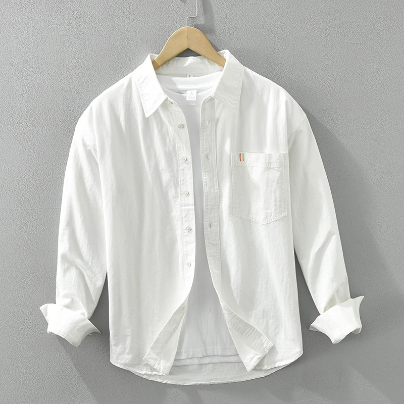 Cotton Casual White Shirts for Men Fashion Turn-down Collar Long Sleeve Shirt 2024 New Men Dress Shirt