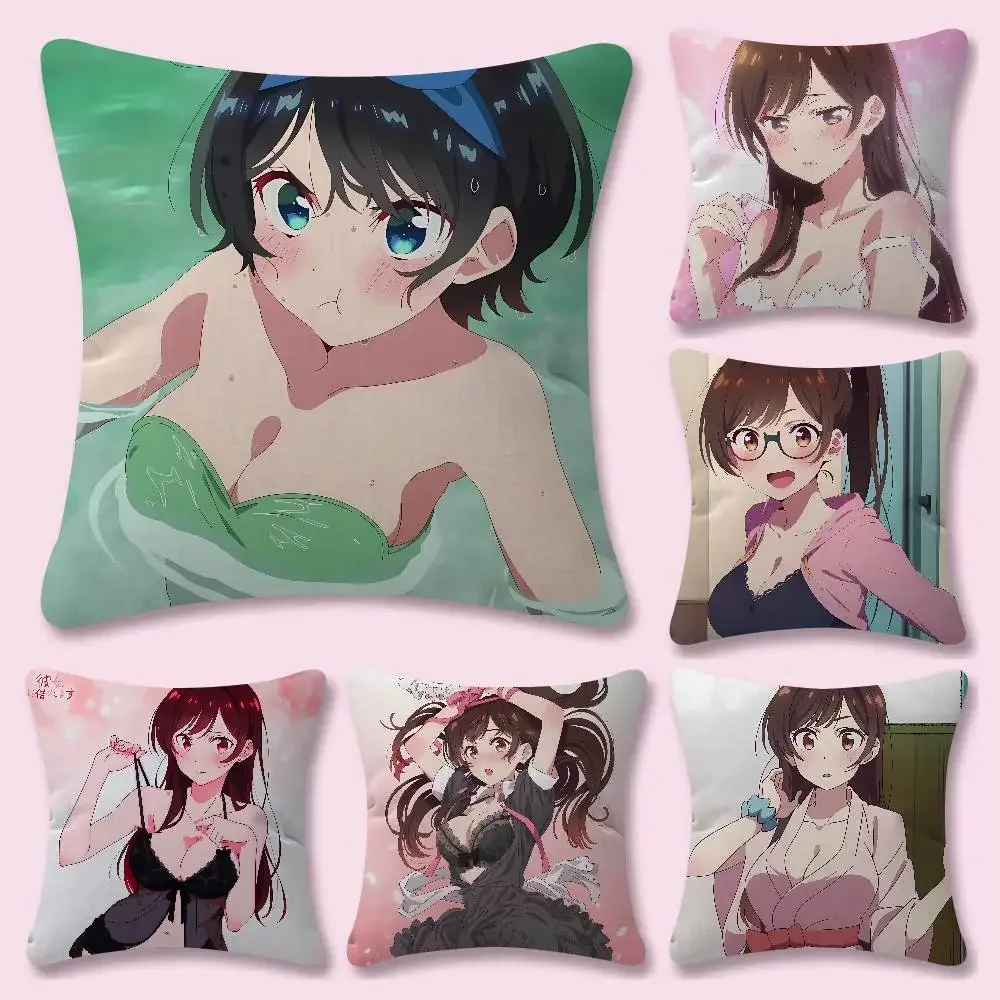 Anime Rent-A-Girlfriend Pillow Case Plush Fabric Soft Double Sided Print Sofa Cushion Cover Throw Pillow Covers