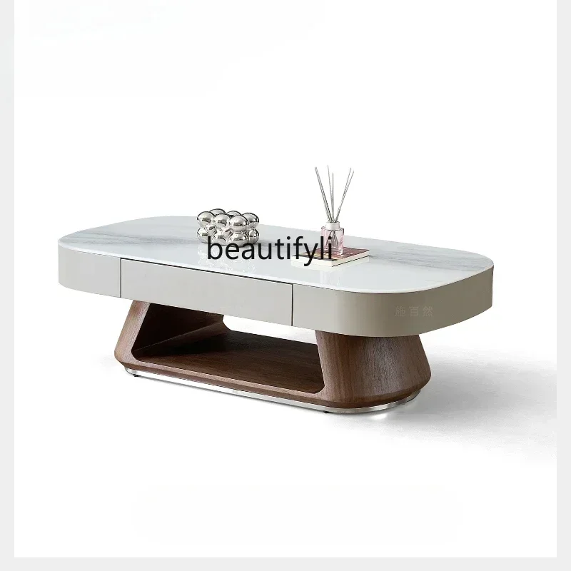 35Ancient coffee table in the living room, solid wood, new light luxury and high-end household cream style squareSSS