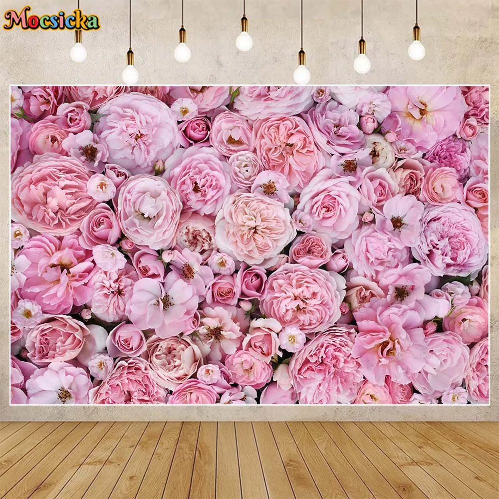 

Mocsicka Photography Background Pink Rose Flowers Wall Wedding Decor Floral Birthday Party Backdrop Photo Studio Photocall Props