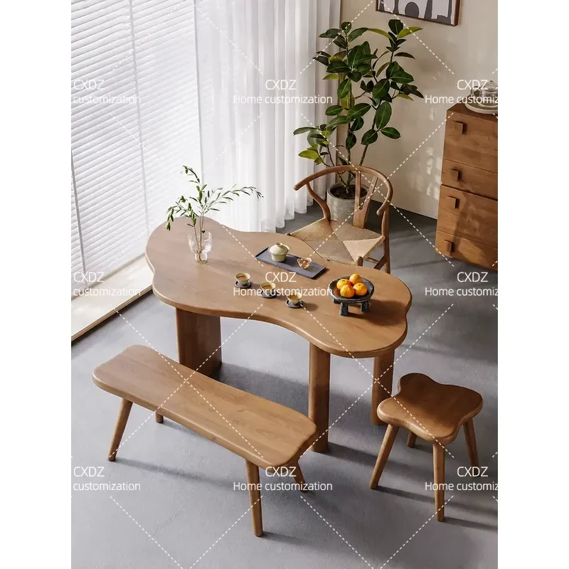 Solid Wood Balcony Tea Table and Chair Set Exquisite Small Creative Special Shaped Household Furniture for Small Apartment