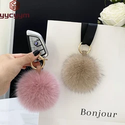 Fluffy Real Fox Fur Ball Poms Keychain For Women Luxury Pompom Keyring Accessories Bag Decoration Emo Trinket Jewelry Gifts