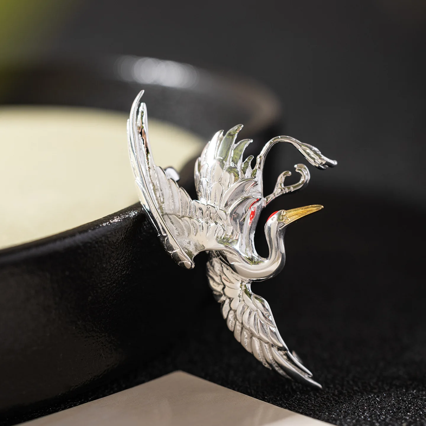 Amxiu Sterling S925 Silver Design Creative Ethnic Style Flying Crane Brooch Personality Fashion Lapel Pin Clothing Accessories