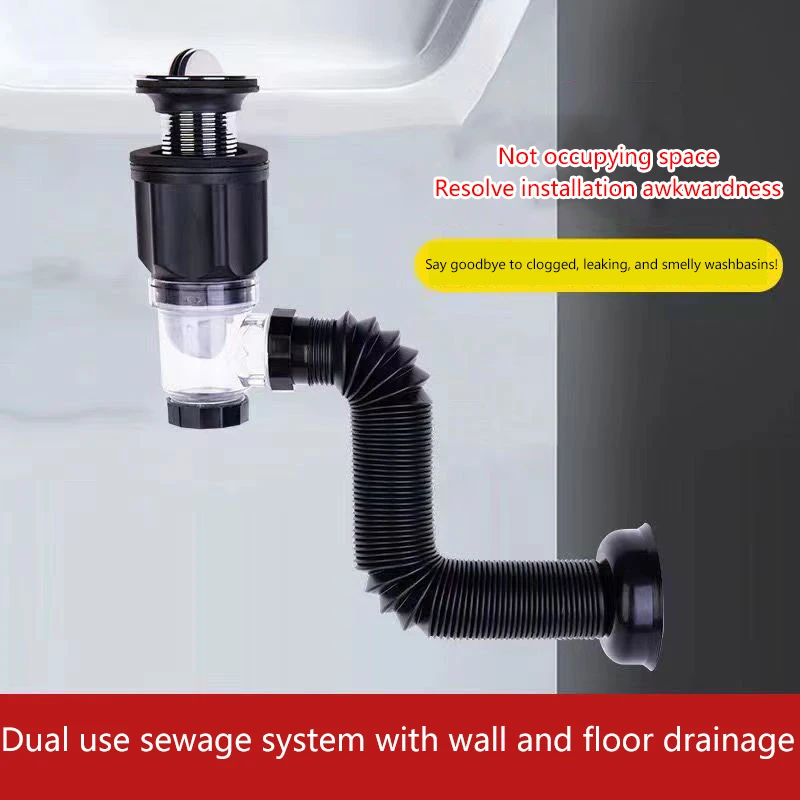 Flip Top Anti-Odor Drain Pipe Set Kitchen Sink Drain Retractable Deodorizing Filter Flexible Downspout Bathroom Anti Clogging