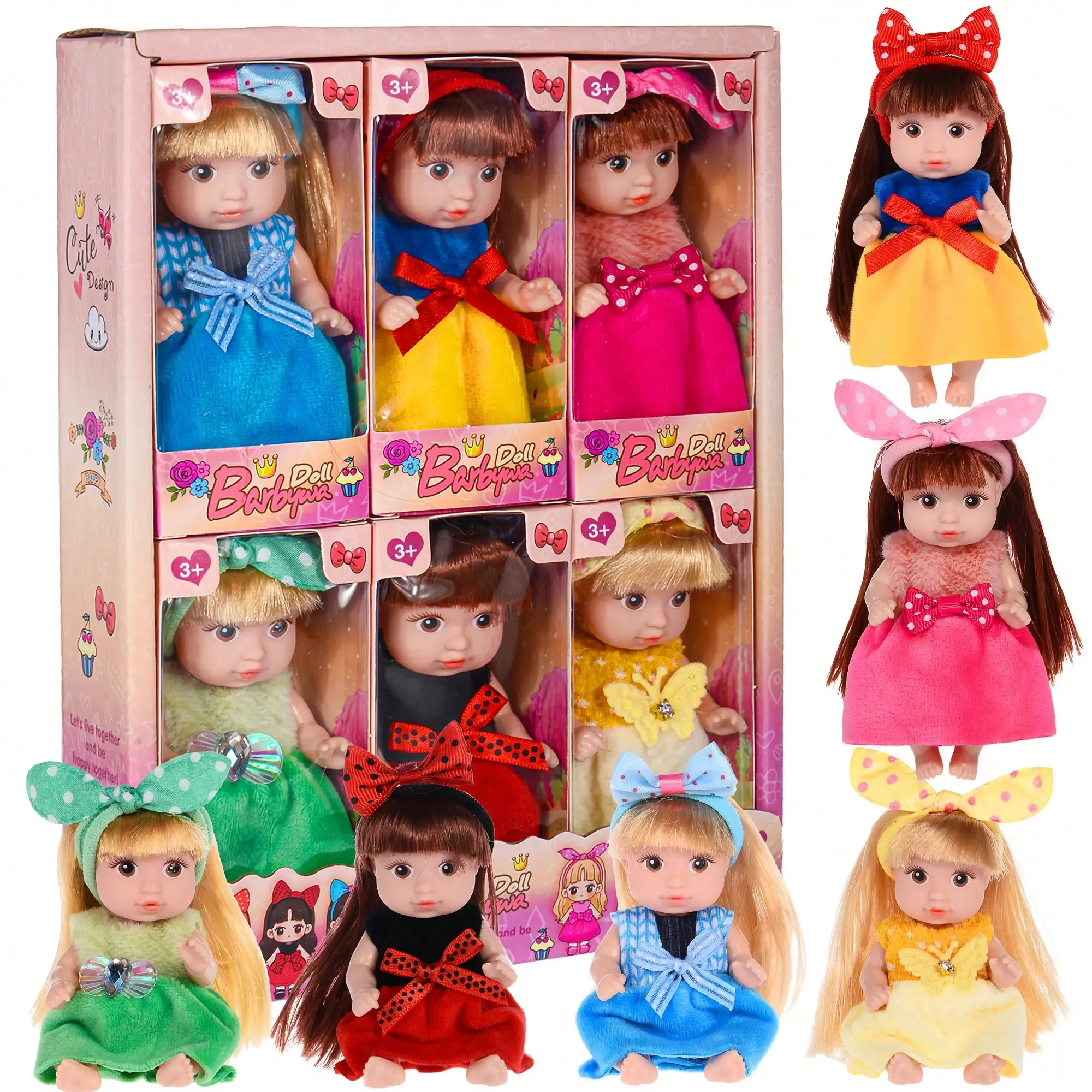 6‑Piece Fashion Doll Playset, 6 Unique Dolls with Stylable Hair, Rotatable Limbs and Adorable Outfits, Collectible Pretend Play Toy, Interactive Figure Set, Ideal Halloween, Christmas & Birthday Gift Toy for Kids and Little Girls
