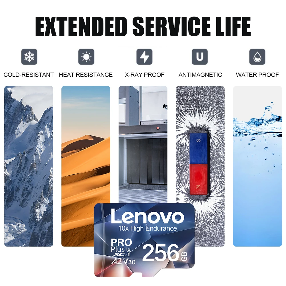بطاقة Lenovo الأصلية 2 تيرا بايت 1 تيرا بايت 512 جيجا بايت 128 جيجا بايت 64 جيجا بايت مايكرو SD TF U3 V30 4K ذاكرة عالية الدقة للتبديل/الهاتف/الكمبيوتر مع محول SD