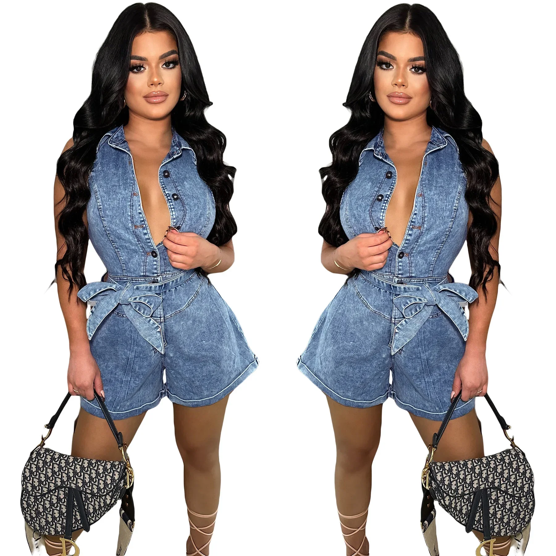 Seksowne dżinsowe letnie kombinezony Y2K Streetwear 2024 damskie body Playsuit elegancki Bodycon jednoczęściowy kieszonkowy kombinezon Cargo Romper