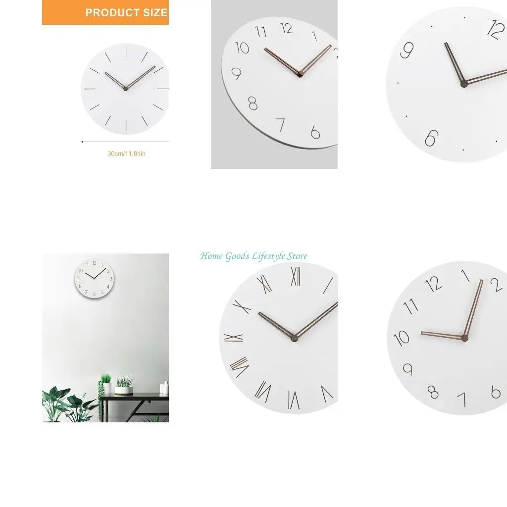 E74E Minimalists 12Inch White Round Wall Clock Quiet Operations for Living Room