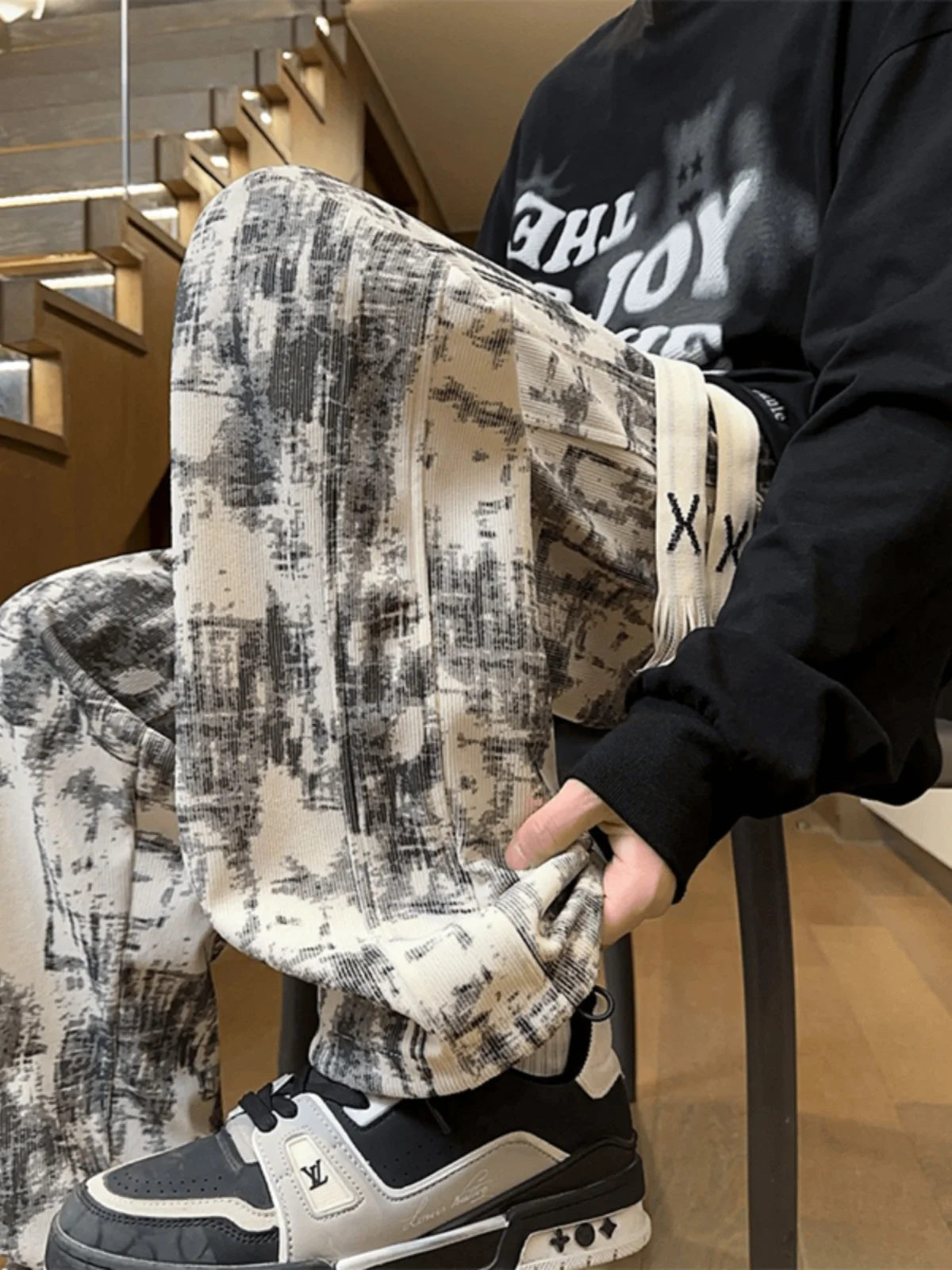 

Loose Straight Leg Men's Casual Pants High Street Sle Tie Dye Trendy Brand Autumn Long Trousers Youthful Vitali Sle