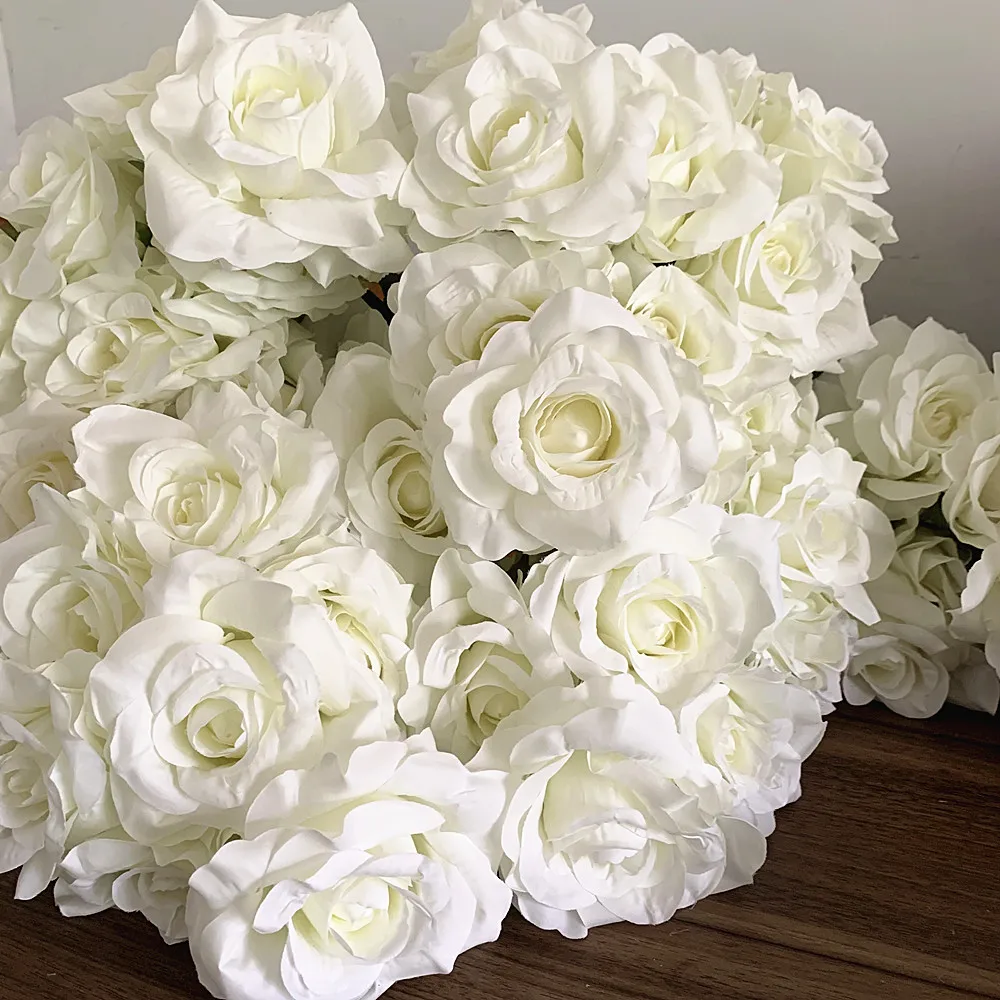 7Heads Roses Bouquet Artificial Flower white Rose Large Size Rose Living Room Dry Flower Decoration Wedding