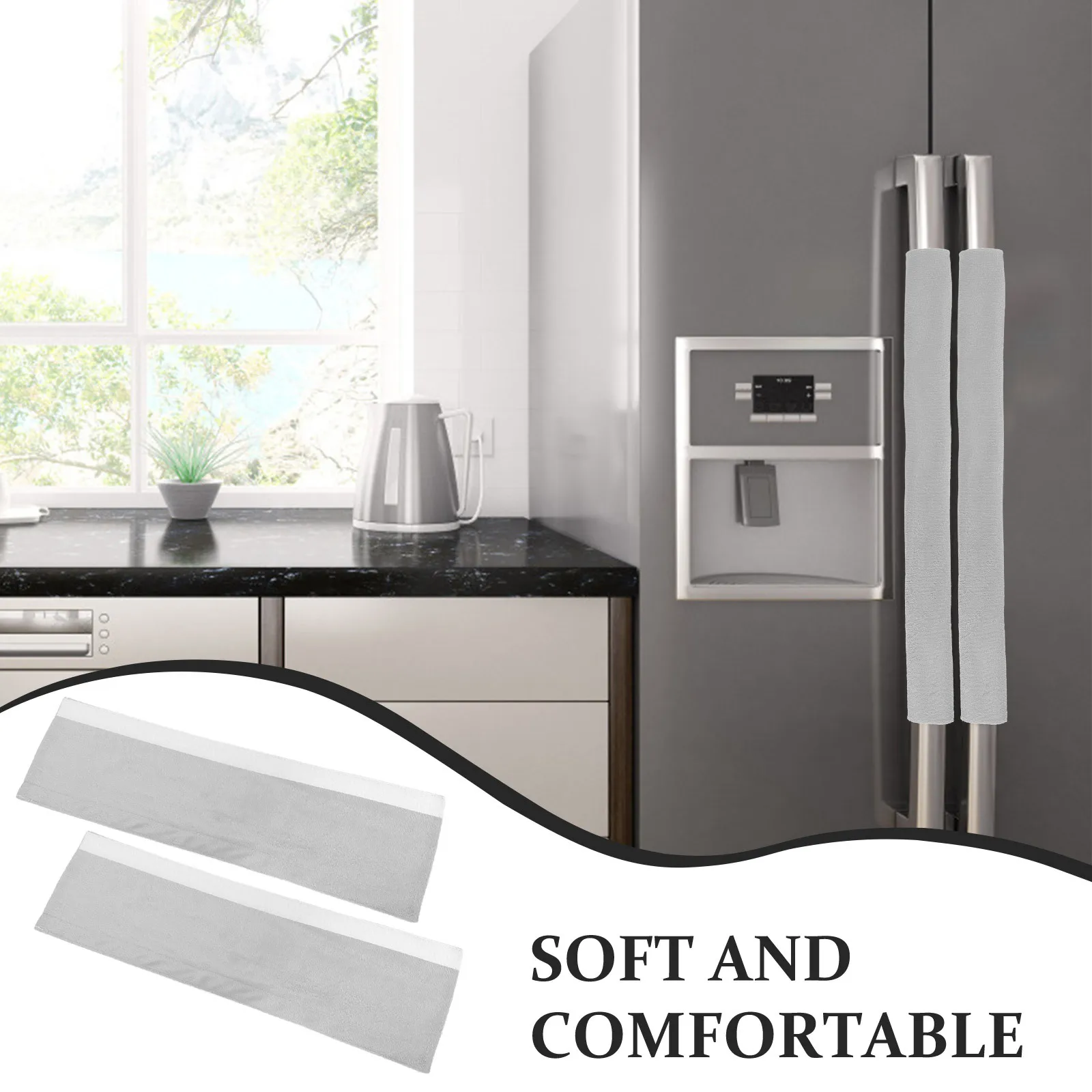 

2Pcs Oil-Proof Handle Covers Soft Touch Detachable Refrigerator Microwave Door Handle Protectors Kitchen Appliance Protector