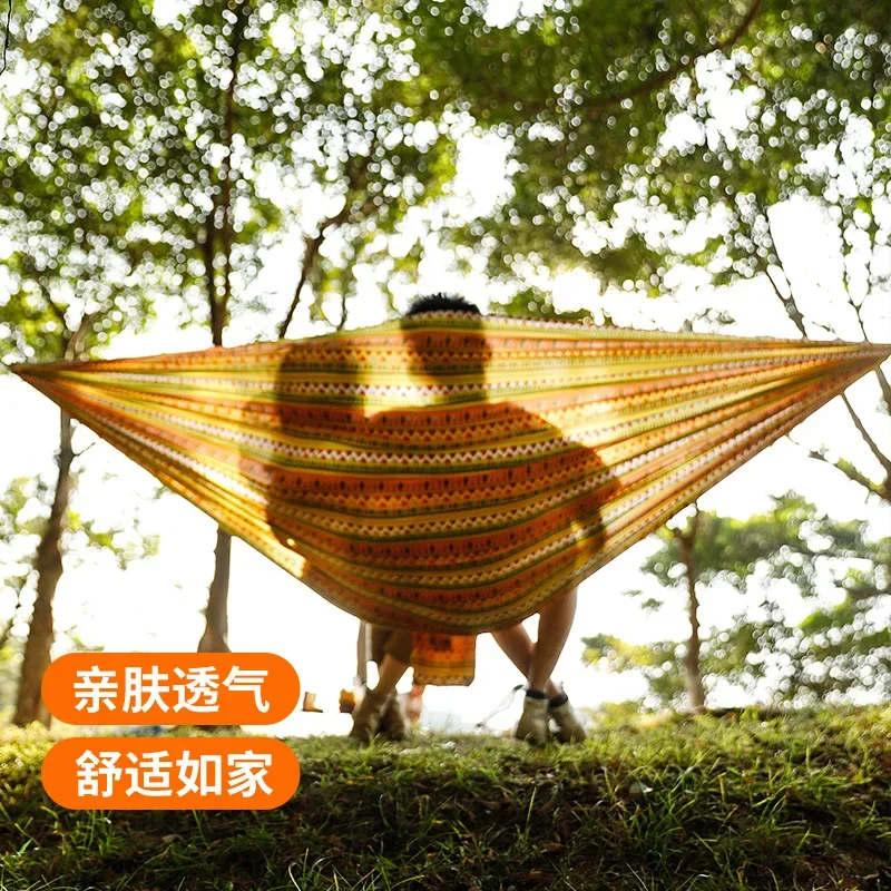 Traveler Hammock Outdoor Camping Quick Open Indoor Single Double Hammock Parachute Cloth Print Park Camping Hammock