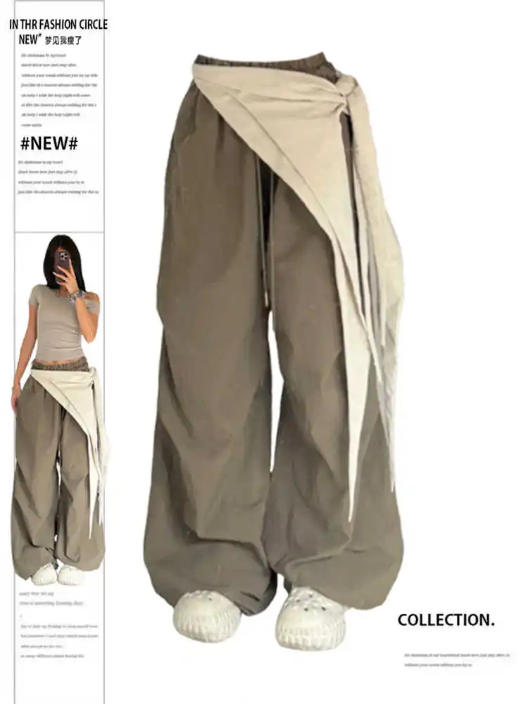 

Women Baggy Long Pants Oversize Parachute Pants Harajuku Streetwear Japanese 2000s Style Y2k Vintage Patchwork Trousers Clothes