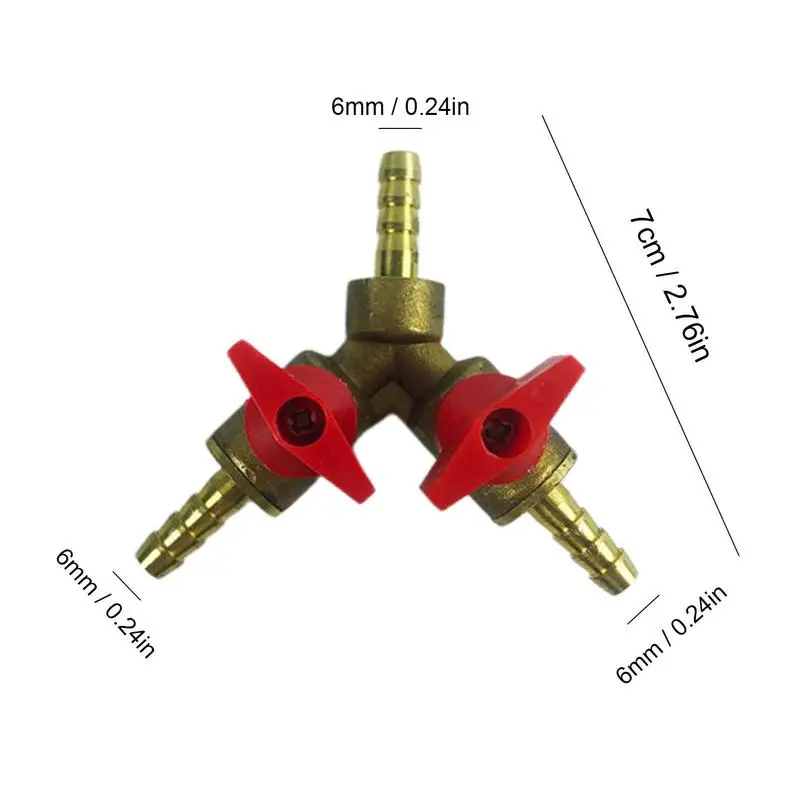 6mm Hose Barb Y Shaped Three Way Brass Shut Off Ball Valve Pipe Fitting Connector Adapter Fuel Gas Water Oil Air Brass Barbed