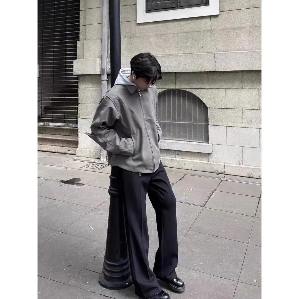 

Мужская куртка большого размера, осенняя, ветрозащитная, на молнии, в стиле мотоциклетной экипировки, светло-синяя, высококачественная, уличная мода