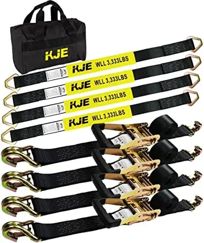 

KJE Heavy Duty 4-Piece Trailer Tie Down Strap Kit - 10,000lb Capacity for Car, Truck, UTV Transport
