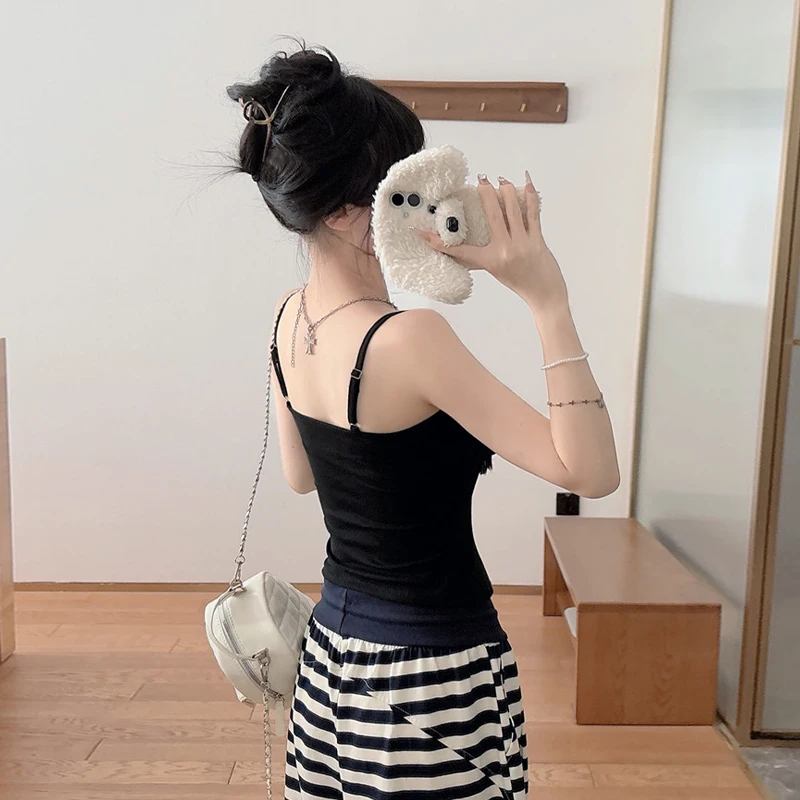 Spliced Mesh Vest Beautiful Back 4 Colors Sweet All-match Summer Sling Tops