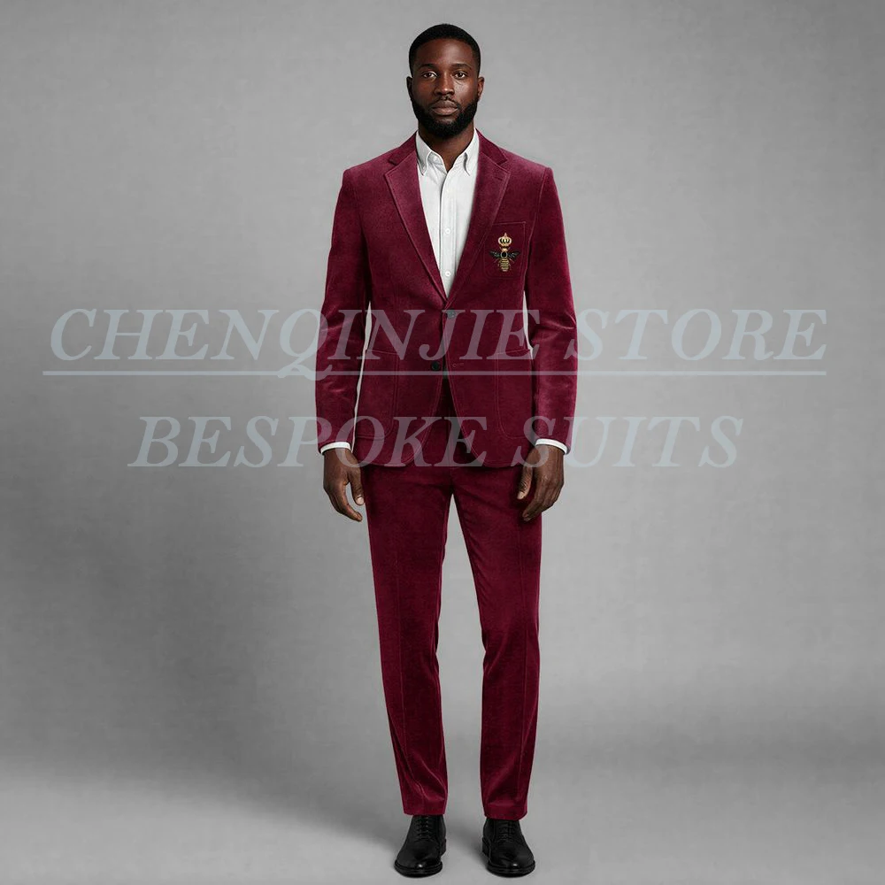 

Роскошные мужские костюмы из вельвета для вечеринок, элегантные, приталенные, облегающие, из 2 предметов: пиджак и брюки, на заказ, с однобортным пиджаком и лацканами-клеш.