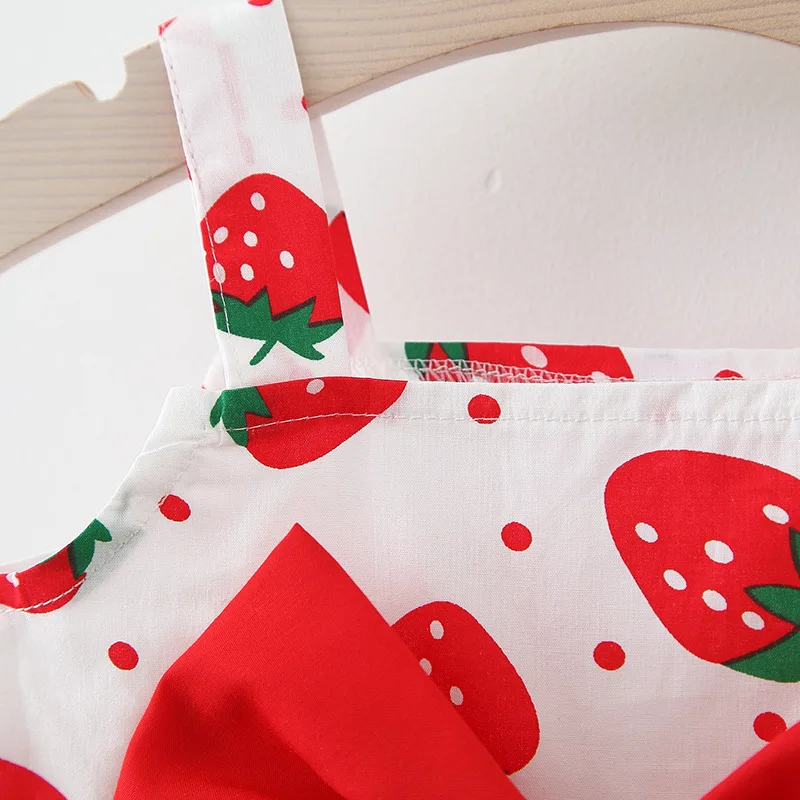 Baby Girl Dress Summer Sweet Strawberry Printed Dress Bow Baby Children Baby Princess Dress (0-3 Years Old)