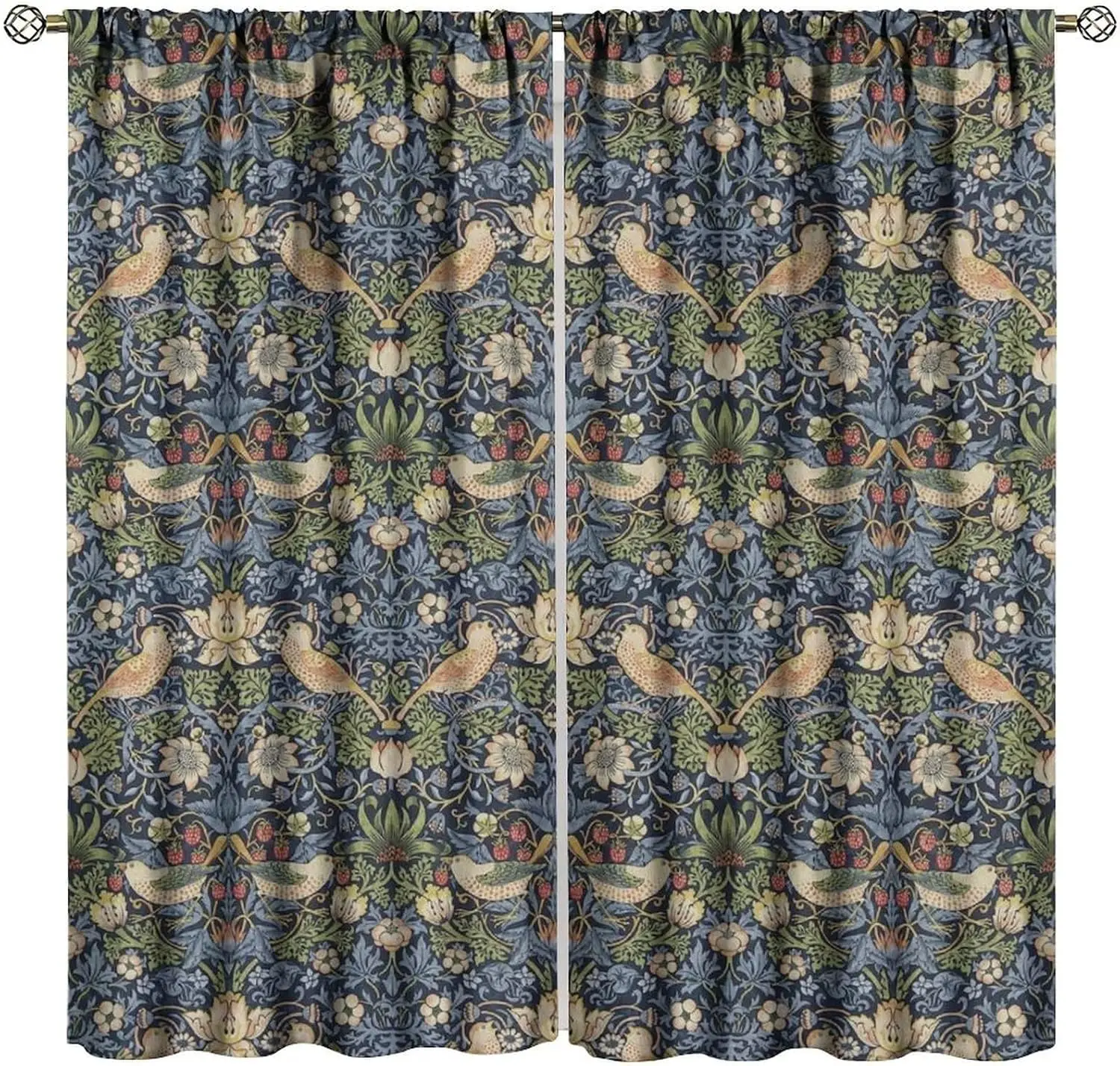 Vintage Art Curtain Panels, Antique Bird Flower Foliage Ornate Pattern Art Print Drapes for Living Room Window Home Decor