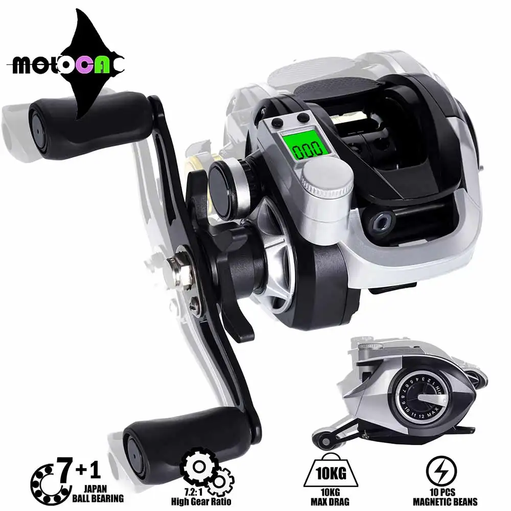 

New Electronic Led Screen Fishing Reel Baitcasting Casting High Speed 7.2:1 10kg Waterproof Saltwater Cast Drum Wheel Moulinet