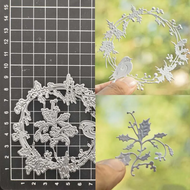 

Bird Holly Wreath Metal Cutting Dies Stencil Scrapbook Album Stamp Paper Card Embossing Decor Craft Knife Mould