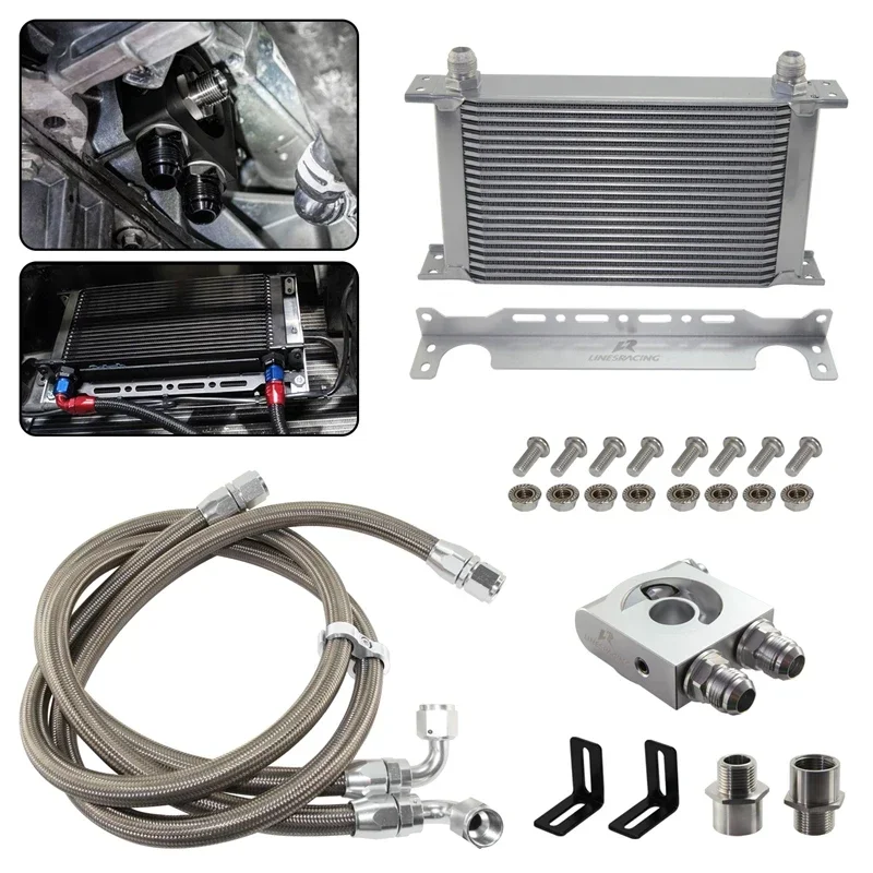 AN10 Oil Cooler Kit Aluminum Universal 19/25 Row + 73±0.5° Thermostatic Mounting Brackets Kit  7/8