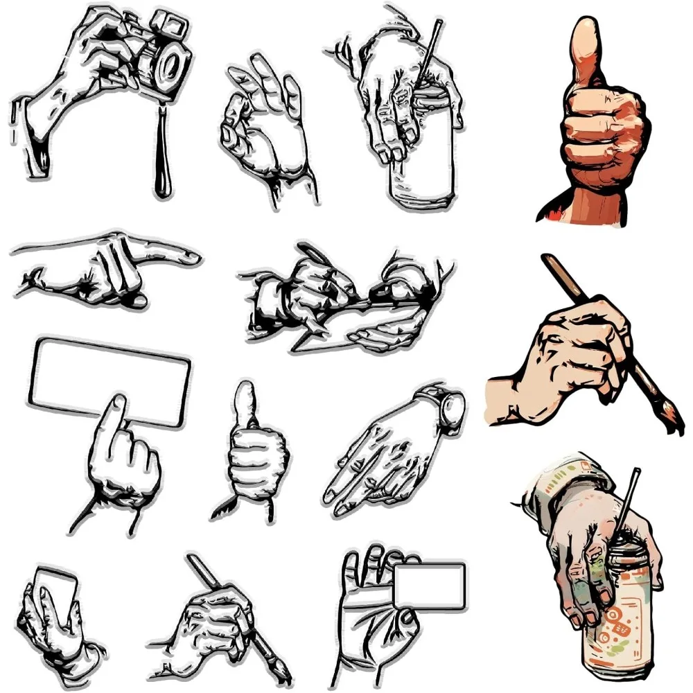 Take a Picture Clear Rubber Stamps for Card Making Take A Paintbrush OK Gesture Pointing Praise Writing Drawing Transparent