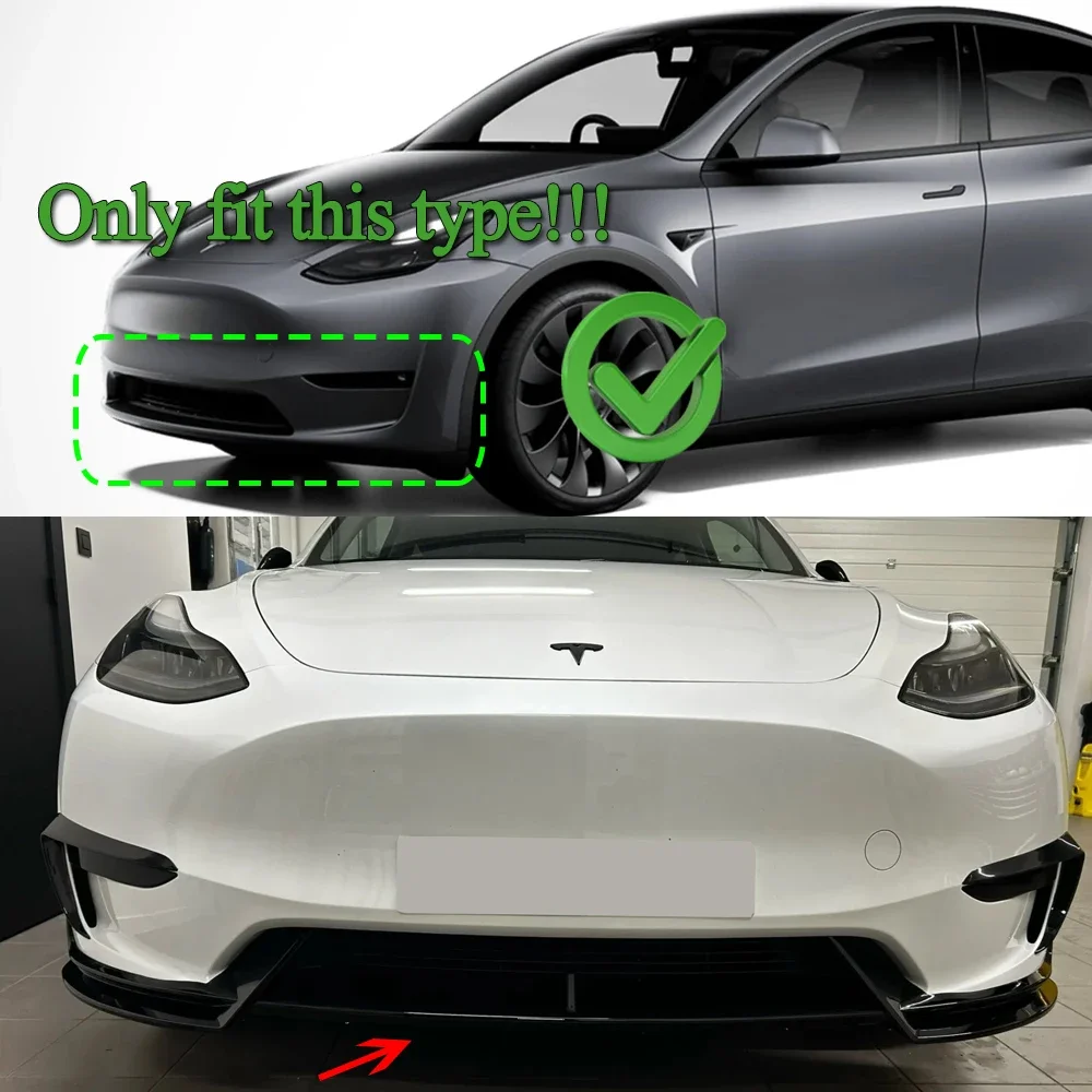 3Pcs For Tesla Model Y 2020-2024 Car Front Bumper Lip Chin Diffuser Body Kits Spoiler Splitter Deflector Tuning Gloss Black ABS