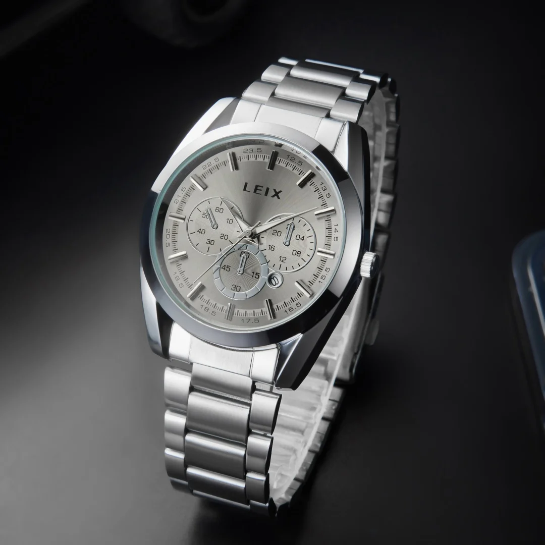 Relojes de lujo a la moda para hombre, reloj de cuarzo informal de acero inoxidable para negocios para hombre, reloj de pulsera con esfera grande y fecha, reloj Masculino