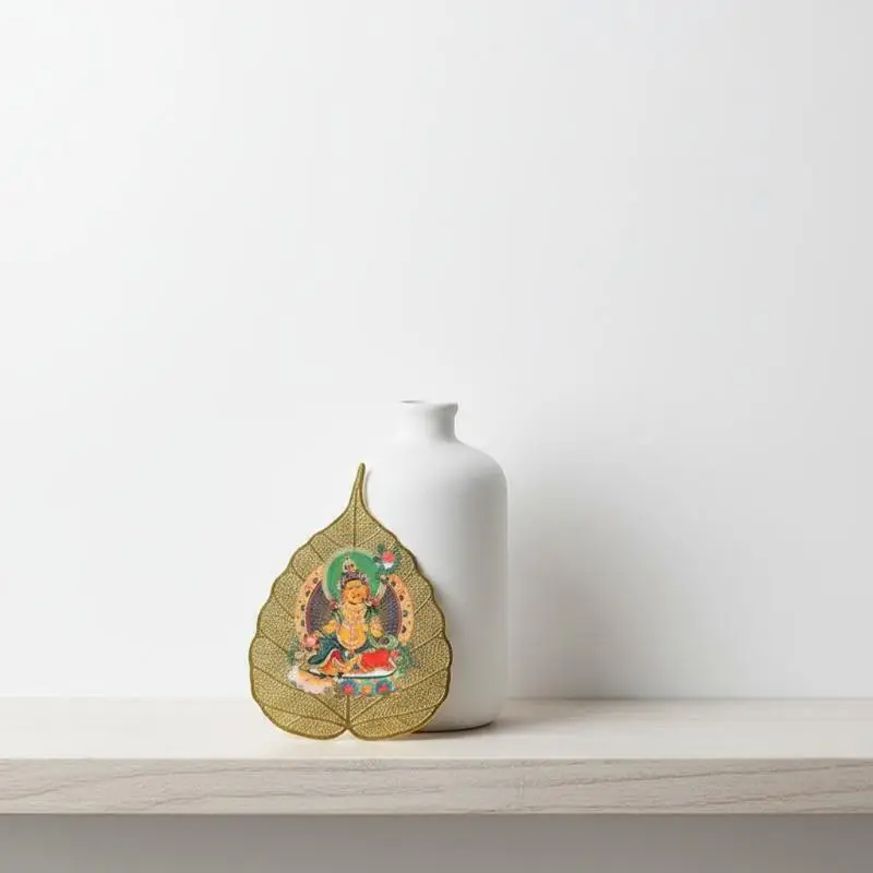 Traditional Chinese Handmade Copper Bodhi Leaf Thangka Ornament for Altar Meditation Zen Yoga Space Decor