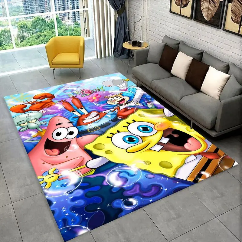 Cute S-SpongeBob Cartoon Non-Slip Area Rug for Living Room,Bedroom,Playroom,Soft Carpet Floor Mat Home Decor Rug  Room Gift