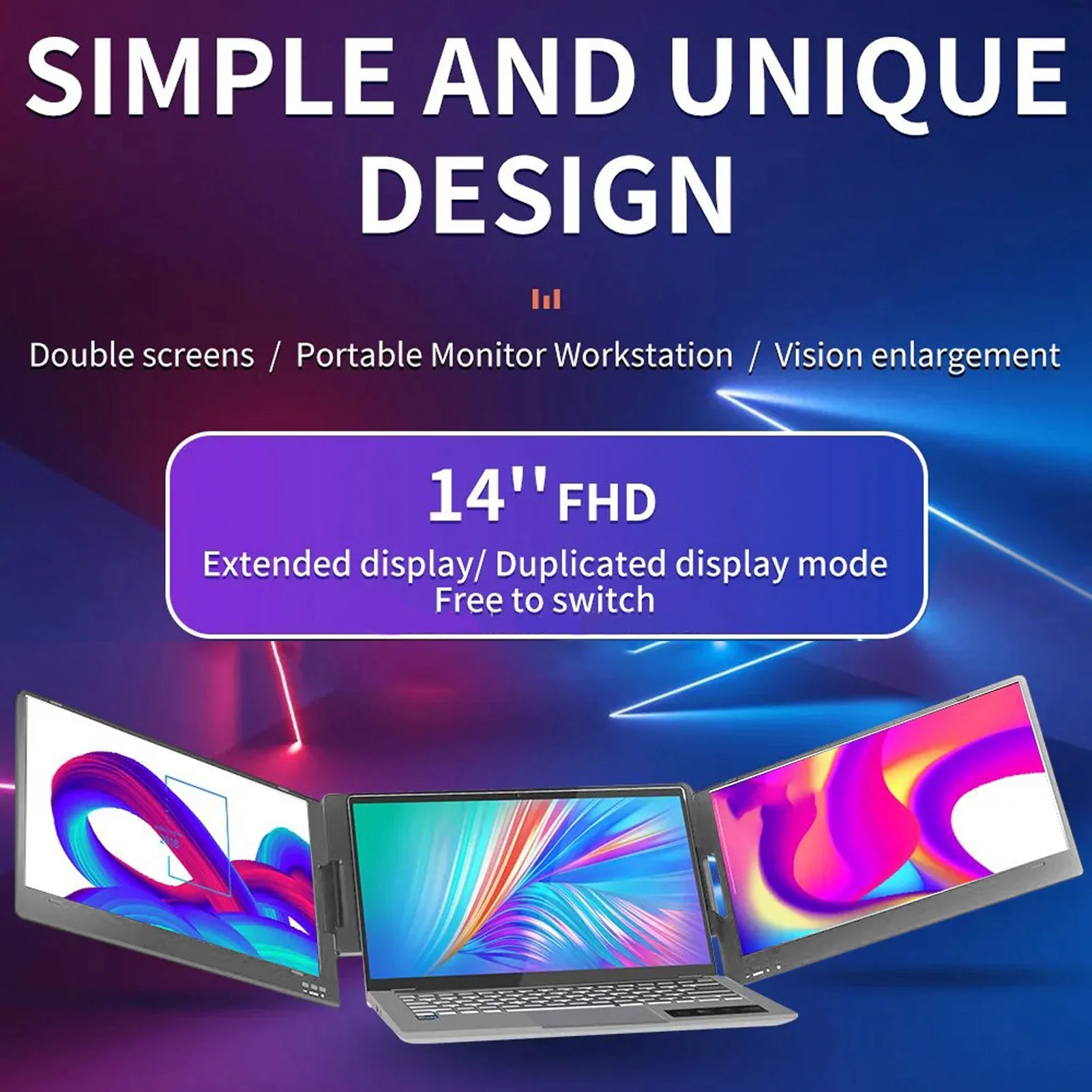 

Laptop Dual Screen Adjustable Stand 14in Triple Portable Monitor 178 Degree Viewing Angle 100-240V for Within 15.6inch Laptops