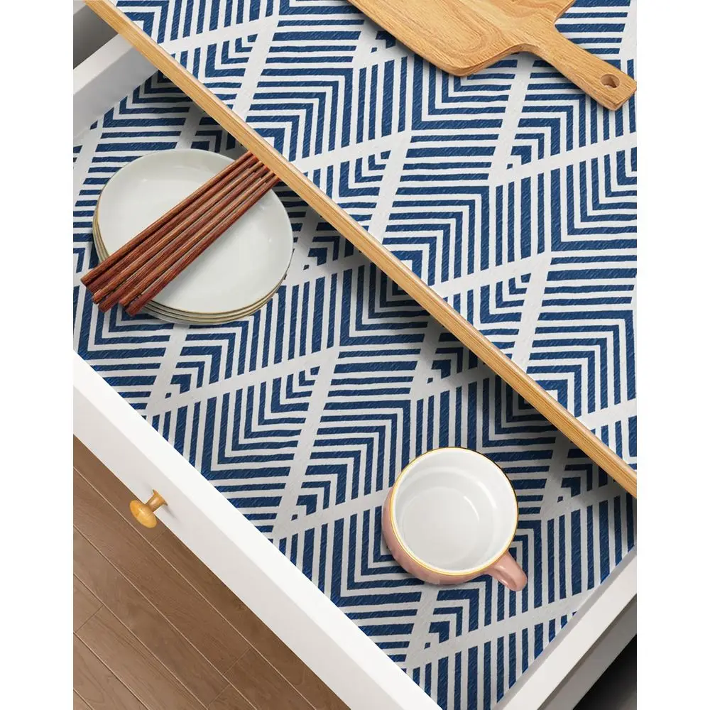 

Несамоклеящиеся вкладыши для шкафов или полок, 17,3 x 23,6 дюйма, нескользящие, с прочным сцеплением, водонепроницаемые, моющиеся, толстые, с синими полосами