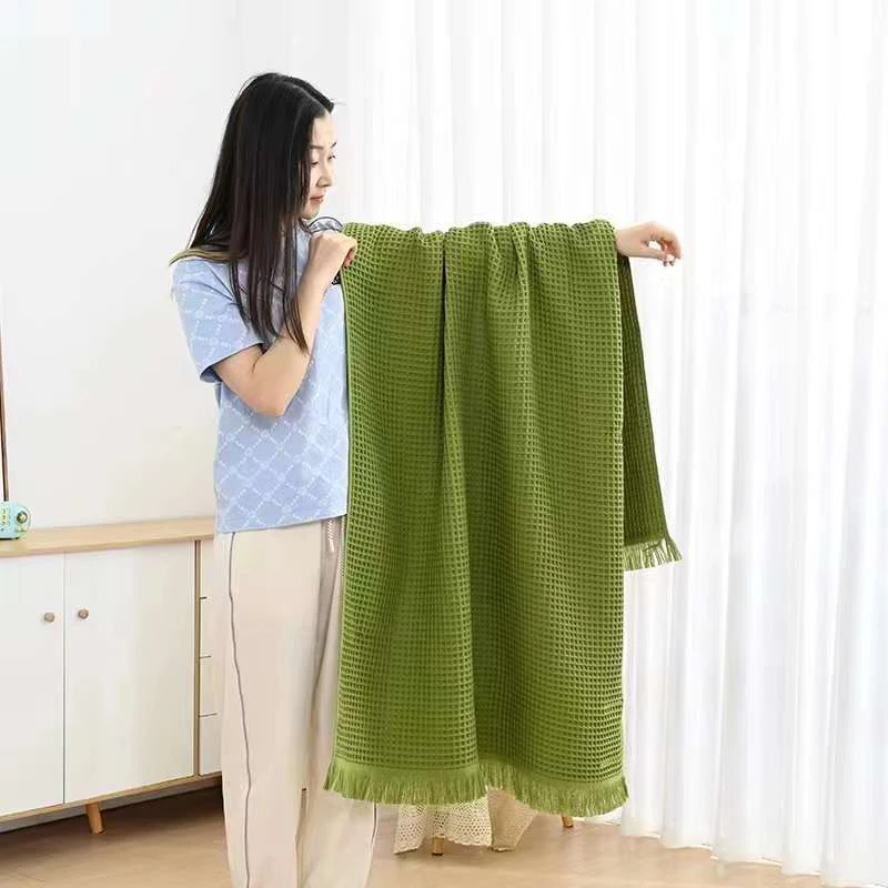 Absorbent Bath Towel for Adults, 100% Cotton, Simple Waffle, Bathroom Absorbent Gauze, Oversized Beach Towel Shawl 90*180 cm