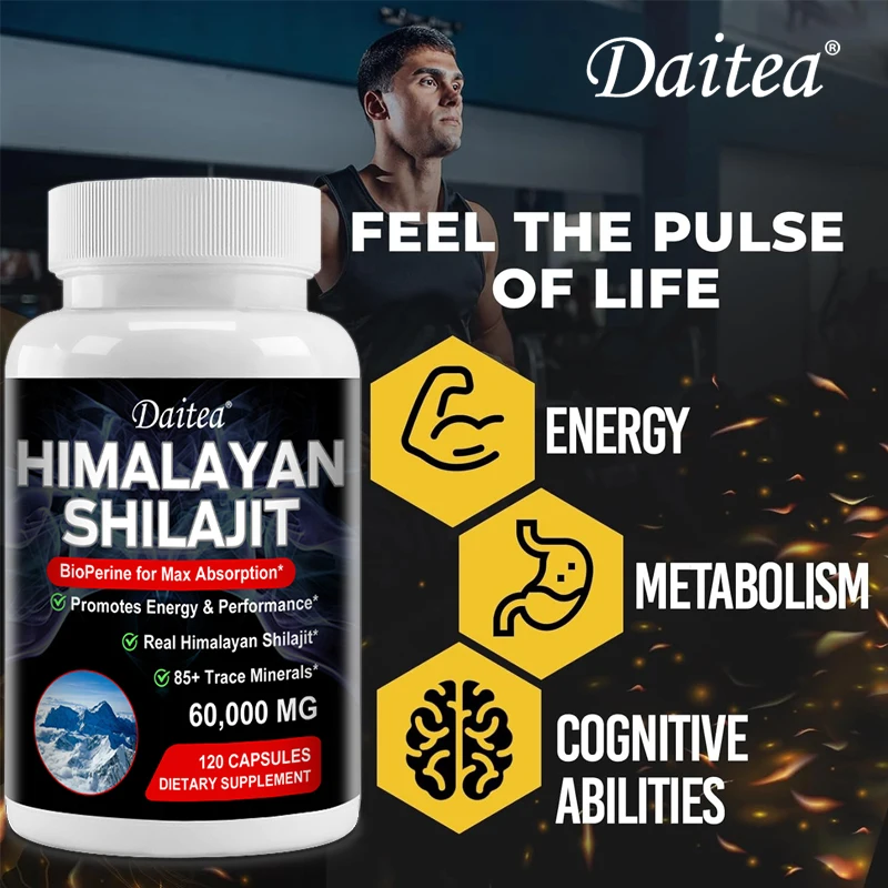 Pure Himalaya Shilajit Capsules - Natural Energizer To Rejuvenate The Body, Improve Mental Clarity and Boost The Immune System