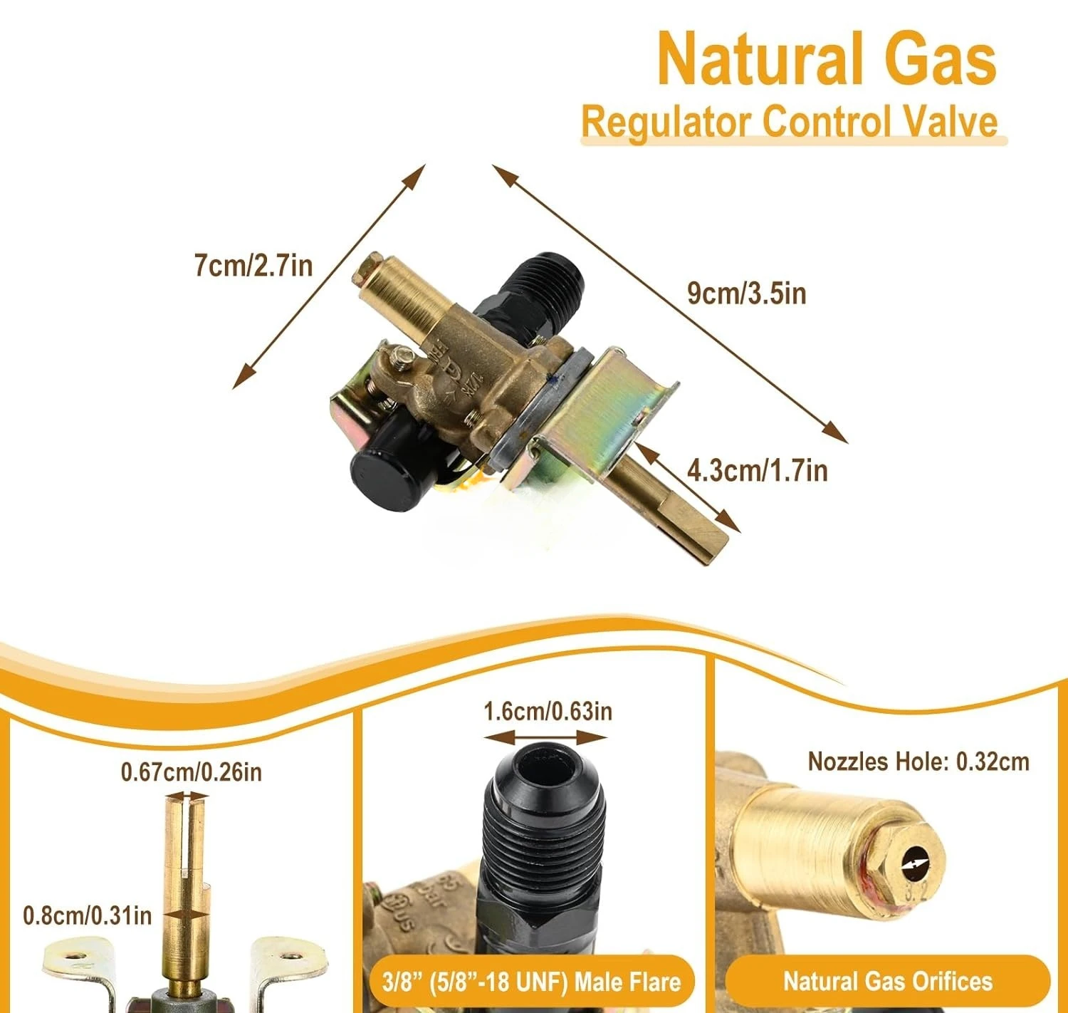 Natural Gas Regulator Control Valve Conversion Kit for Propane Fire Pit BBQ Grill & Burner Regulator with LP Gas Orifices Nozzle