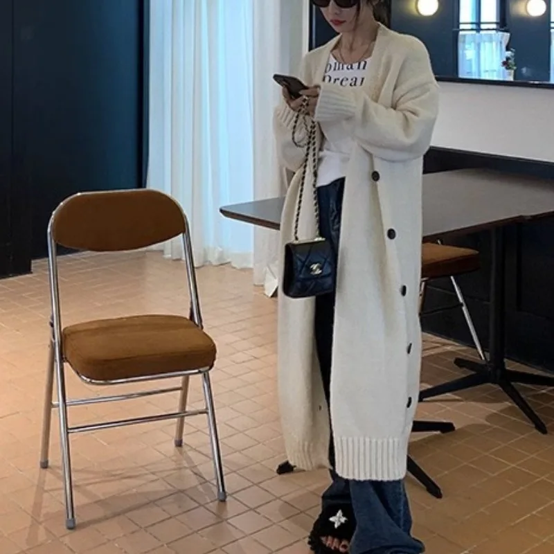 

Осень-зима, новый винтажный женский свитер в ленивом стиле, верхняя одежда средней длины, элитный вязаный кардиган, верхнее пальто